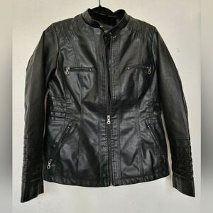 Black Leather (polyester) Jacket .Size M
